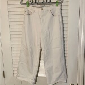 Liverpool Cream Cropped Raw Edge Wide Leg Soft High Waisted Jeans